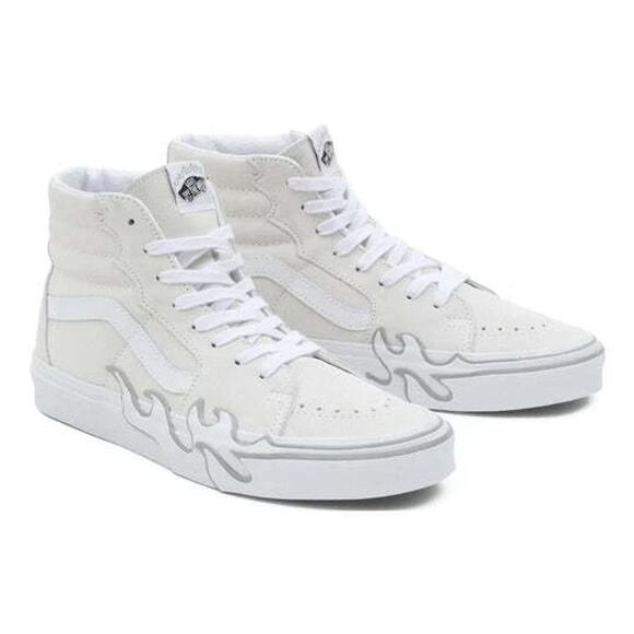 Vans Sk8-Hi Flame Shoes Mens Size 10.5 High Top Suede Skate Off-White New - Picture 1 of 5